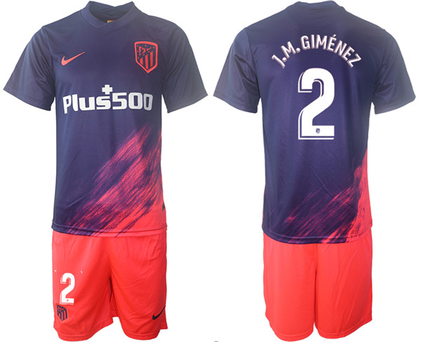Men's Athletic De Madrid #2 José Giménez Purple Away Soccer Jersey Suit